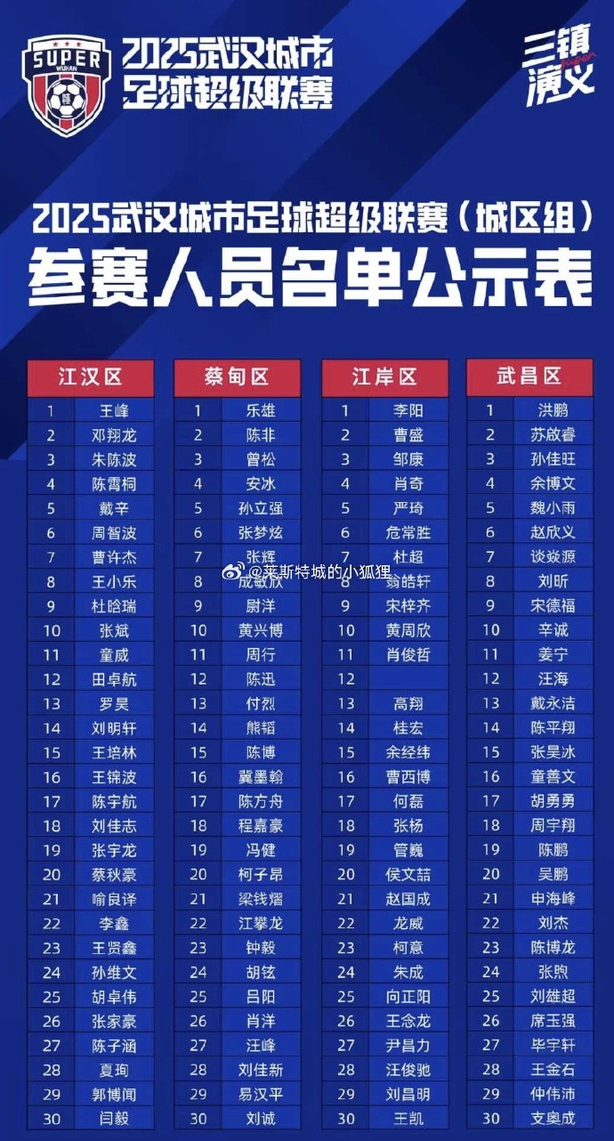 战队信息-武汉汉超队公布新赛季阵容 江汉区训练球员刘邵子洋意外落选